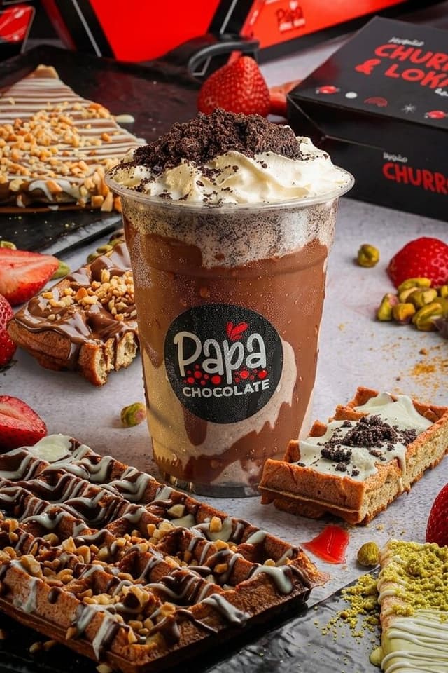 A Papa Chocolate mixed platter of crepes, waffles and lokma